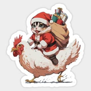 Christmas, Funny Cat on a Chicken Sticker